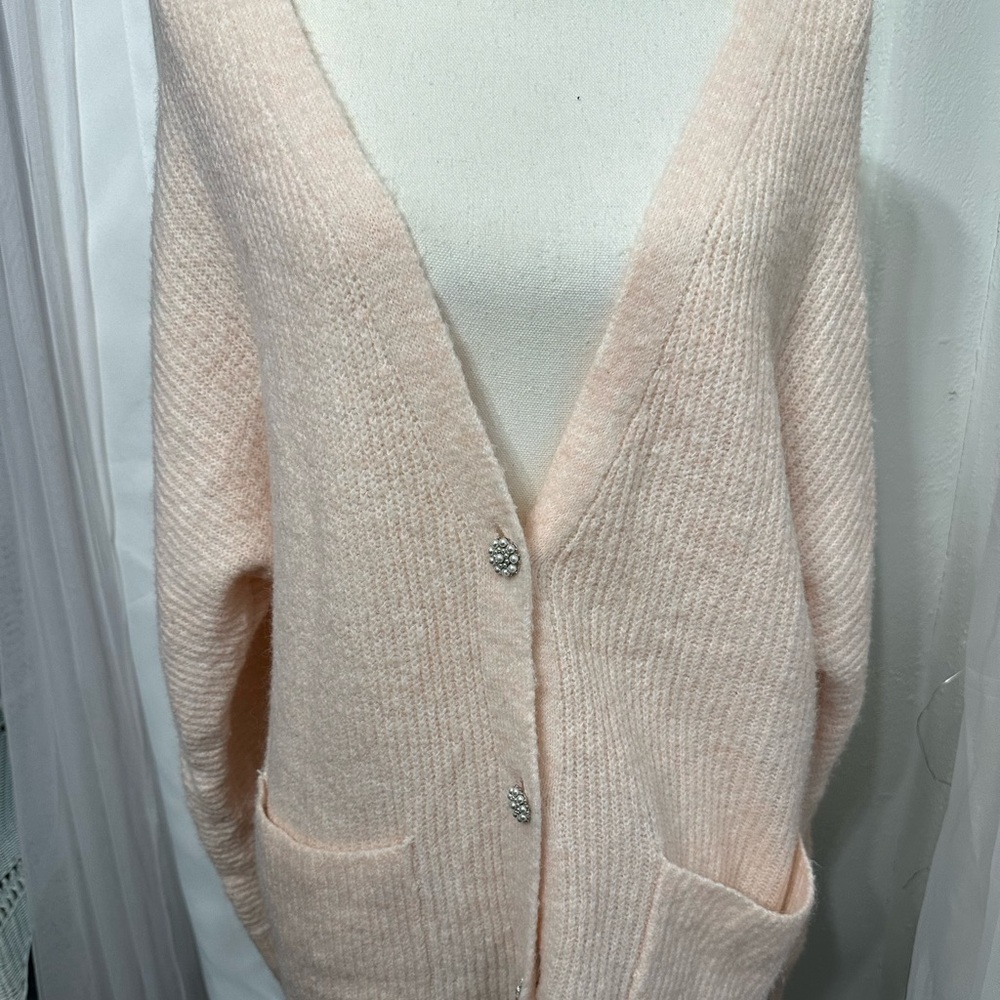 Studio 19 pink Sweater pastel cardigan size Medium - Picture 3 of 7